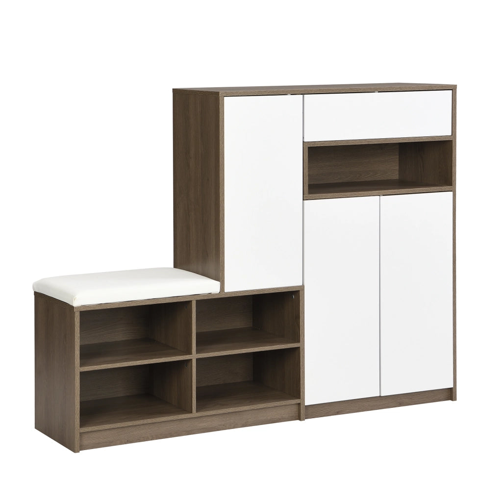 Mobile scarpiera con panca imbottita e ripiani regolabili 140x35x110 cm, bianco