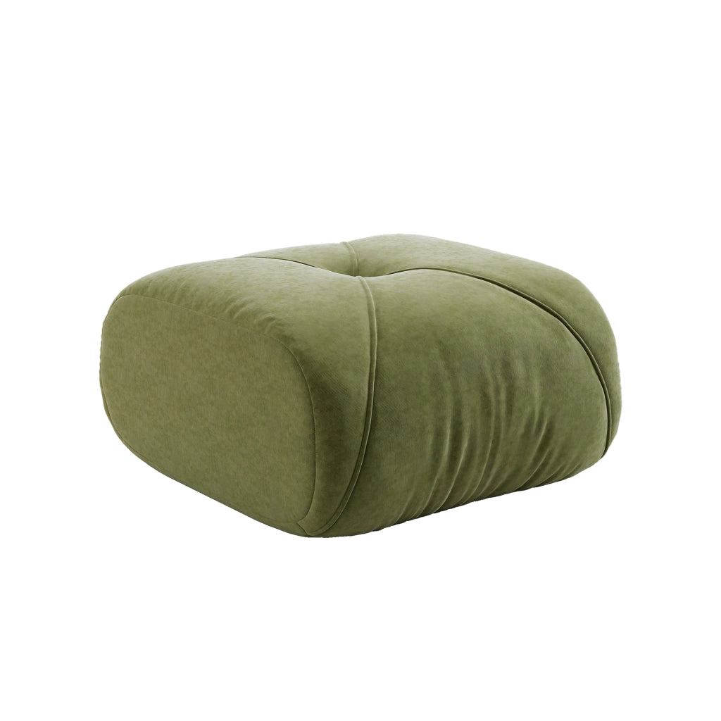 Divano modulare in chenille verde con design ergonomico e seduta profonda