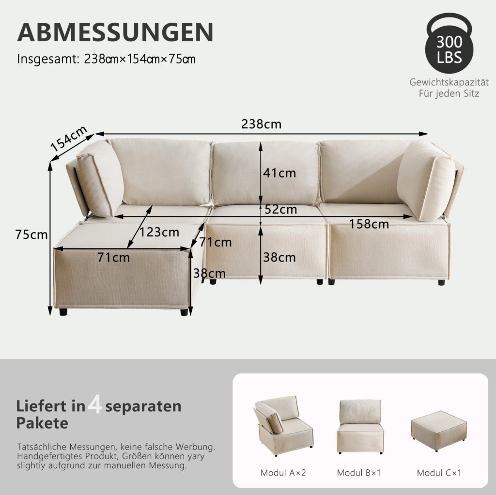 DIVANO Modulare Configurabile 238x154x75 cm Beige