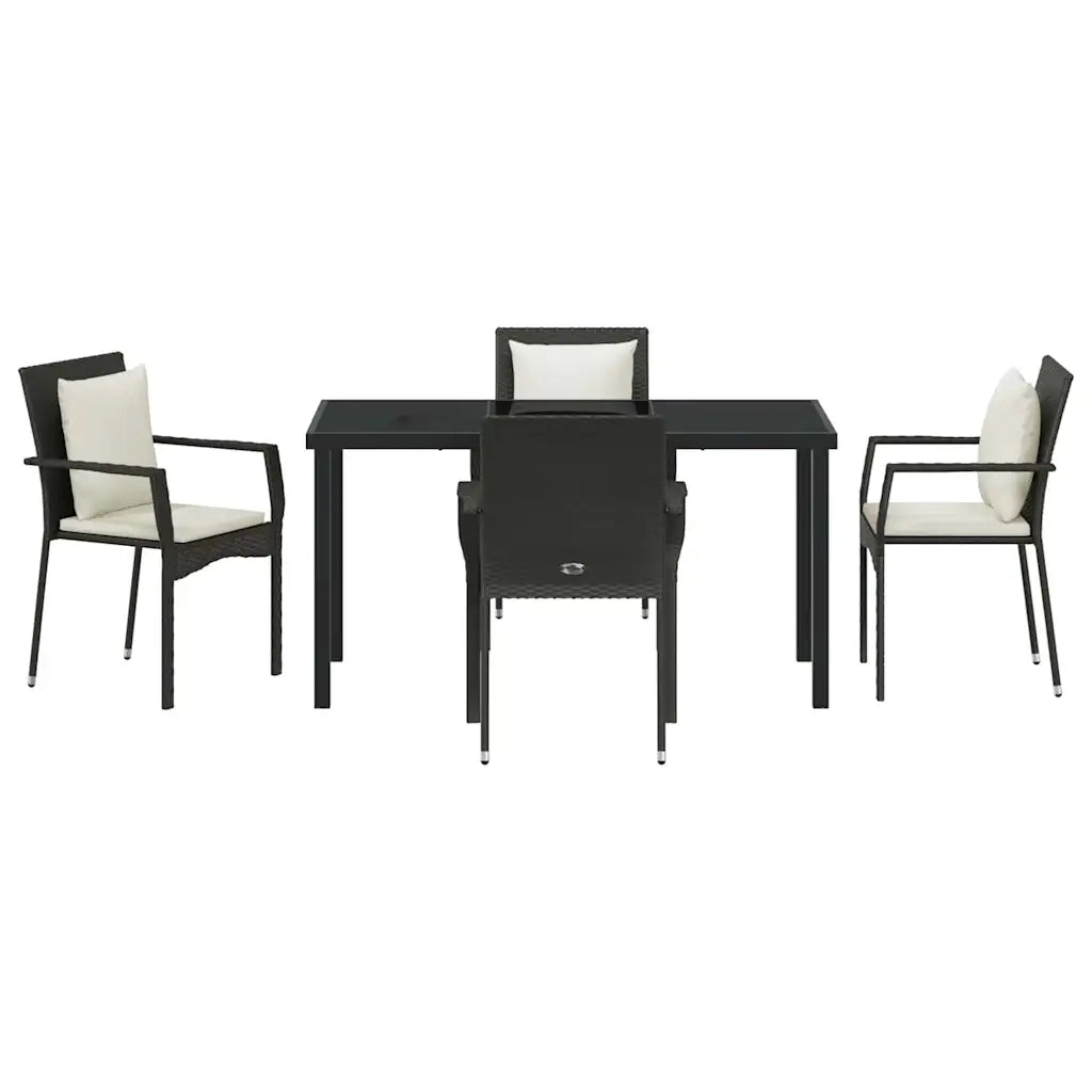 Set da Pranzo per Giardino con cuscino 5 pcs Nero polyrattan 3380073