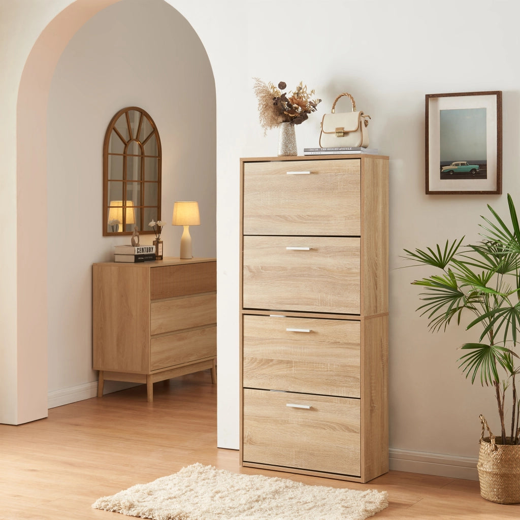 Scarpiera Sykkylven con 4 Contenitori Ribaltabili - Effetto Rovere Sonoma [en.casa]