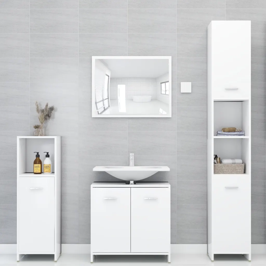 Armadio da Bagno Bianco 30x30x95 cm in Legno Multistrato 802588