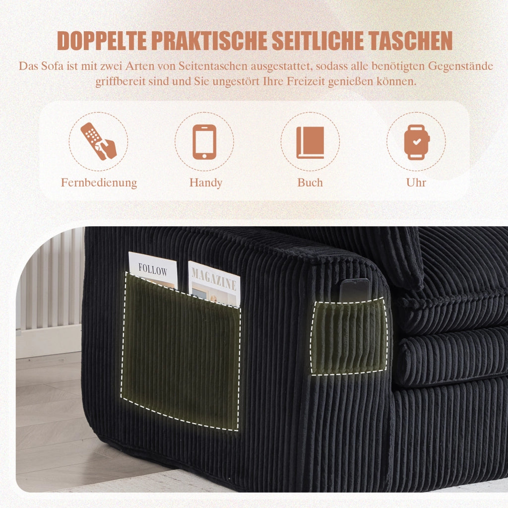 Divano 2 Posti in Tessuto ¨C MINIMAL ¨C Nero, Cuscini, Braccioli