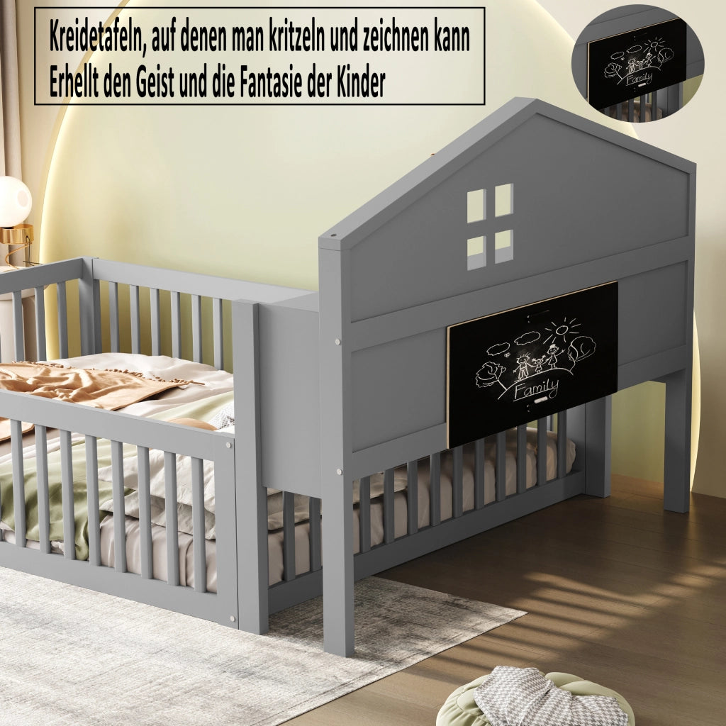 LETTO per bambini 140x200 cm in legno massello grigio, design a casa