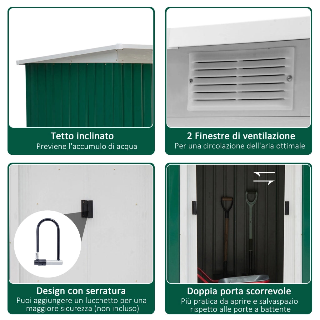 Casetta Box da Giardino in Lamiera Verde 277x130x173 cm