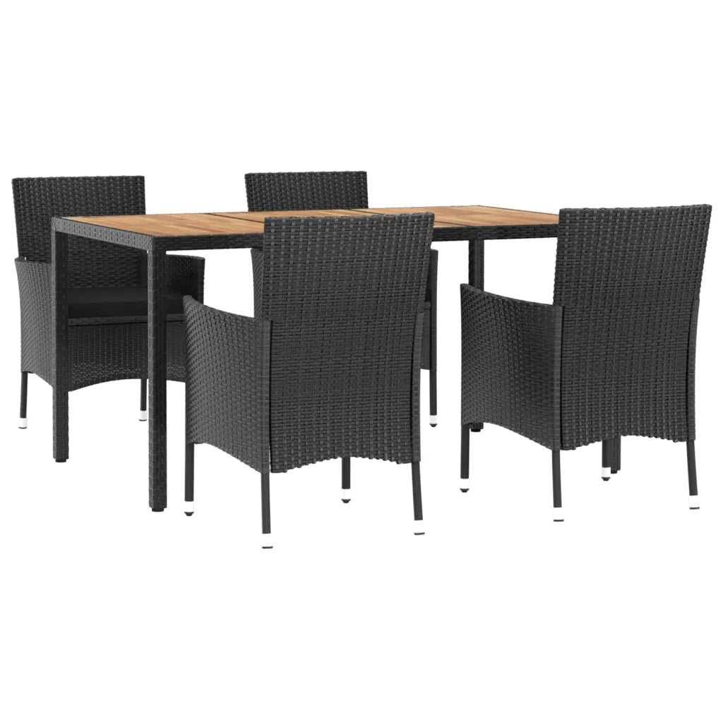 Set da Pranzo da Giardino 5 pz Nero con Cuscini in Polyrattan 3187398