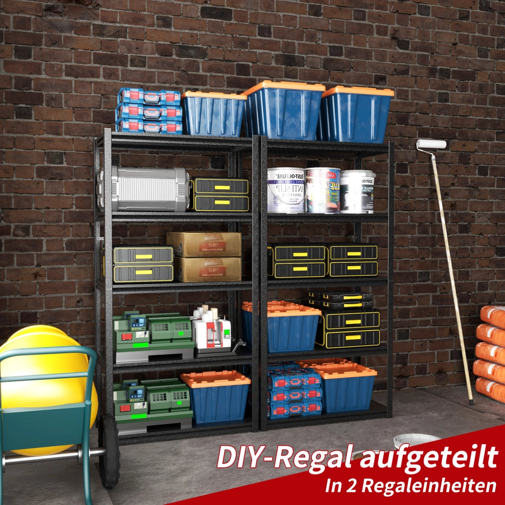 Scaffale in metallo a 5 ripiani regolabili portata 650 kg senza bulloni per garage magazzino e officina nero