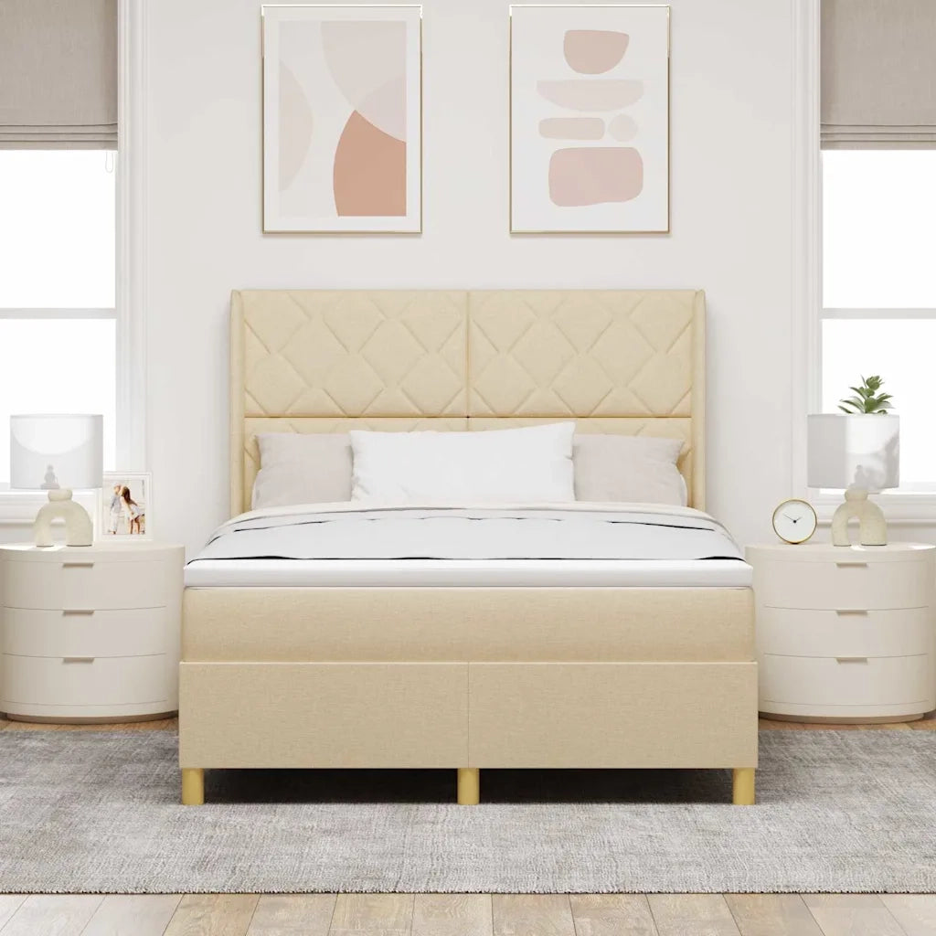 Letto a molle con materasso Crema 160 x 200 cm Tessuto