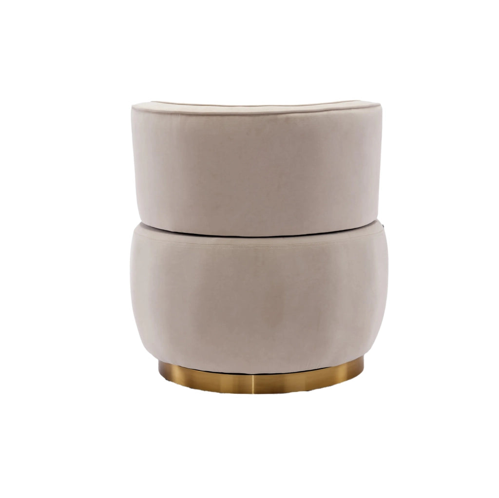 Sedia girevole moderna in velluto beige con struttura in legno e metallo, 62,5x62x69,5 cm, per soggiorno e camera da letto