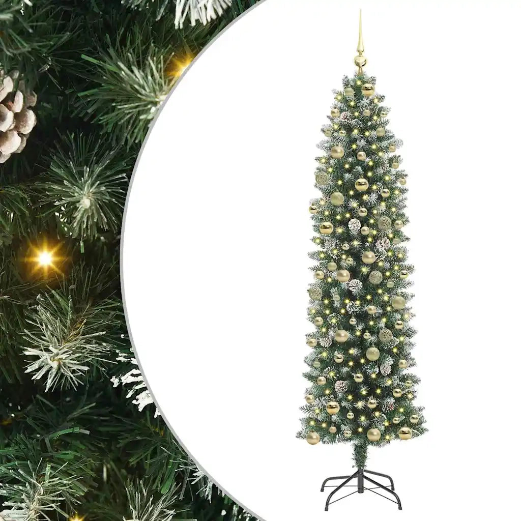 Albero di Natale Artificiale Sottile Verde e Bianco 210 cm 3395309