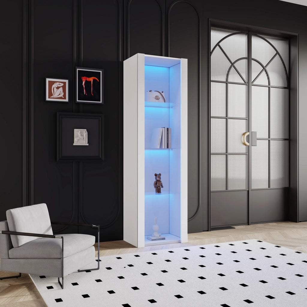 Vetrina da terra con 3 ripiani in vetro e LED tramite app pannello truciolare bianco 55 × 38 × 166 cm