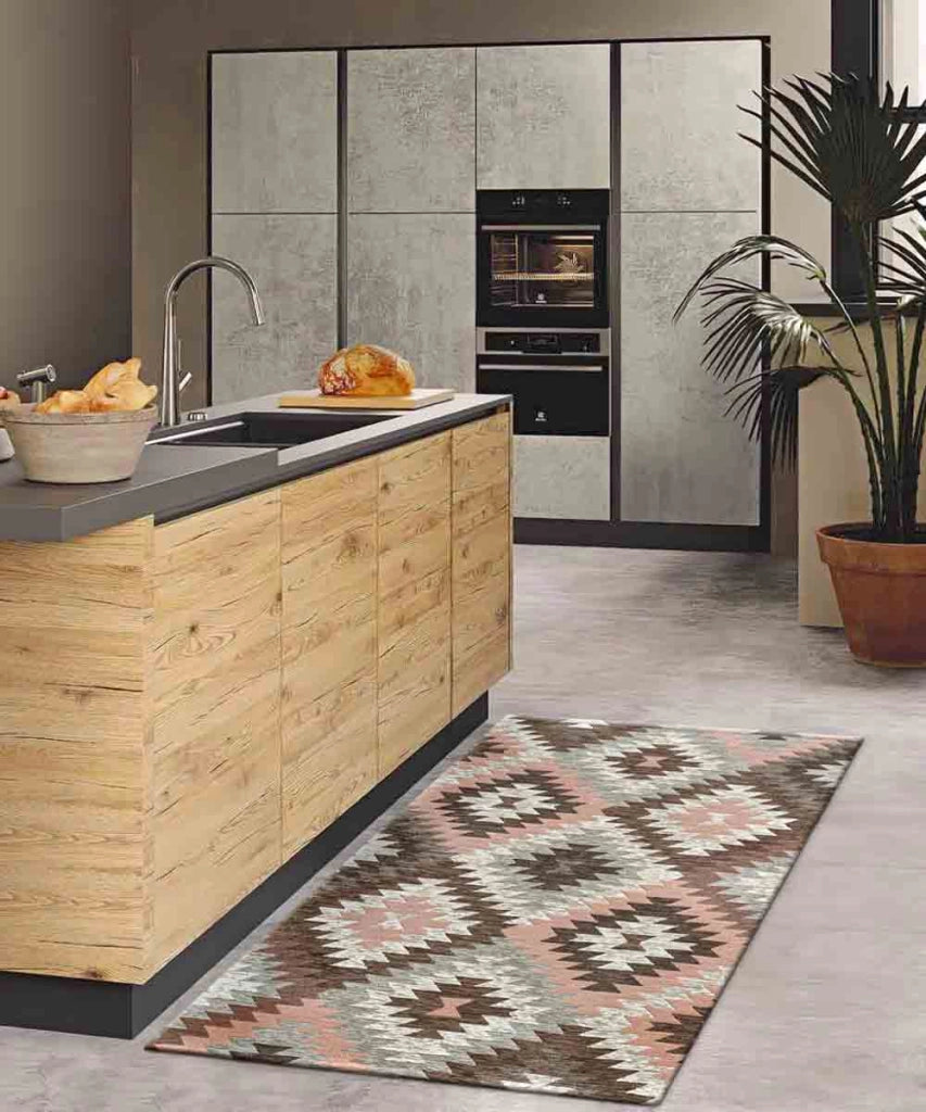 Passatoia moderna AVANA ROSA contemporaneo geometrico etnico kilim, tappeto arredo multiuso lavabile anti-scivolo cm.55x190