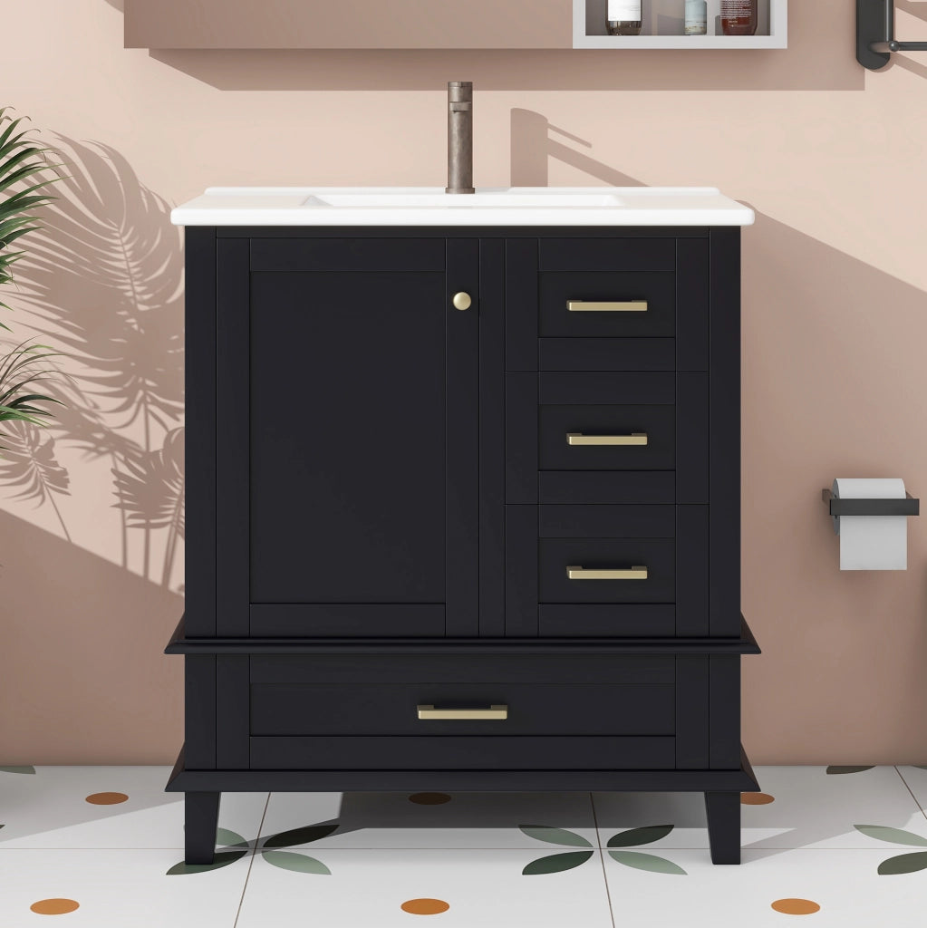 Mobile lavabo 76x46x83,5 cm in MDF e ceramica nero, contenitore bagno