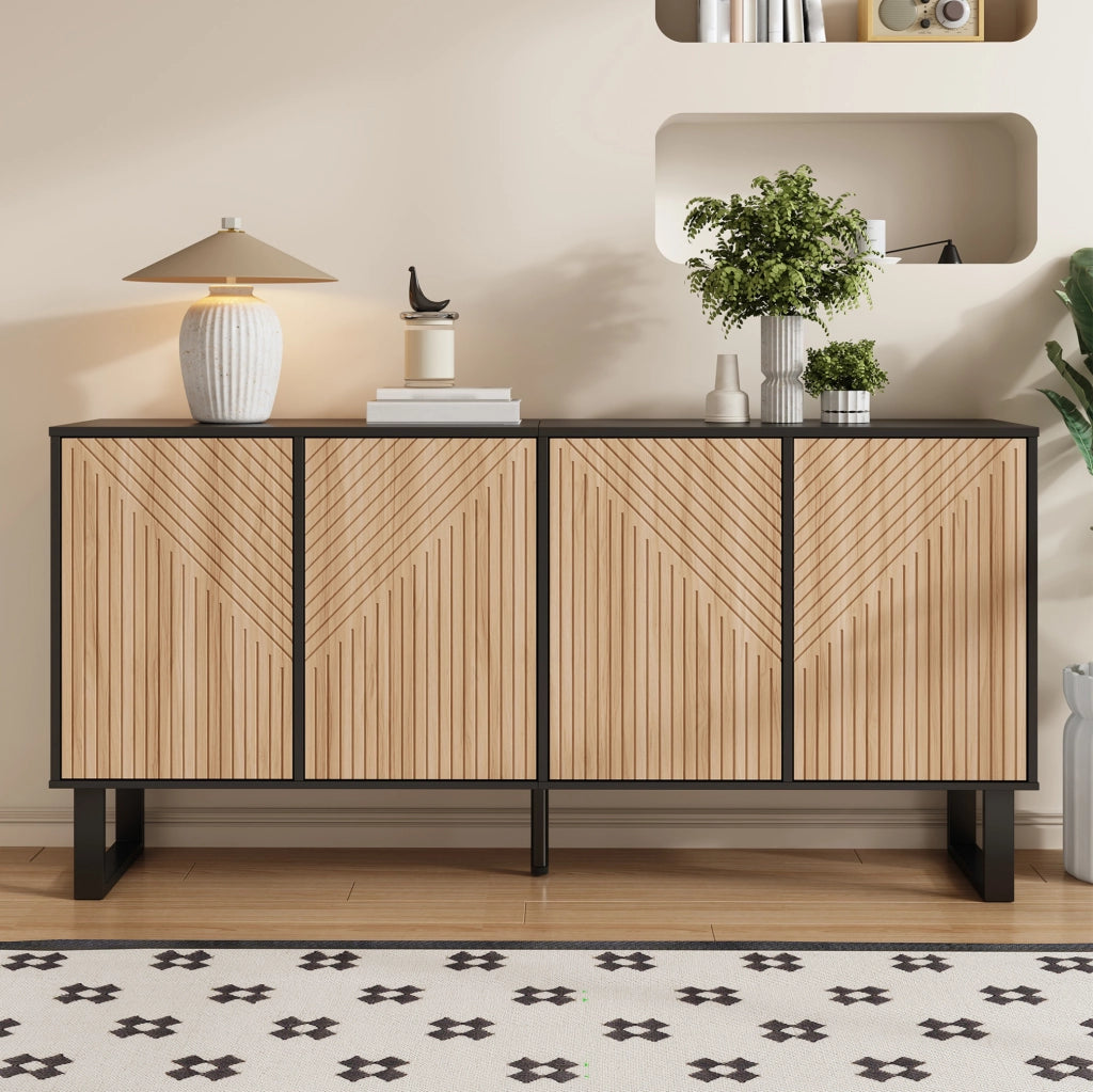 Sideboard moderno con design a contrasto nero e legno