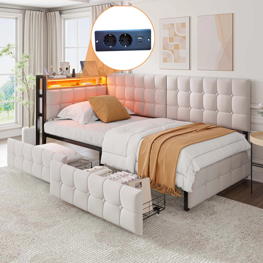 Divano letto imbottito tessuto 90x200 cm