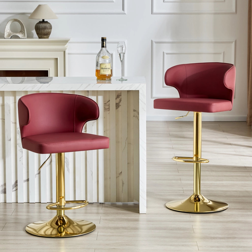 Set 2 sgabelli da bar regolabili e girevoli 360° in PU rosso con schienale HOMVRA