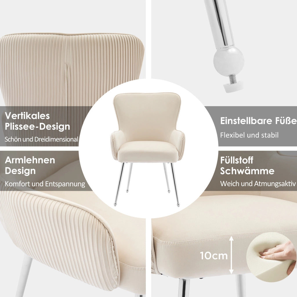 SEDIA in velluto beige Set da 4 pezzi con braccioli e supporto lombare