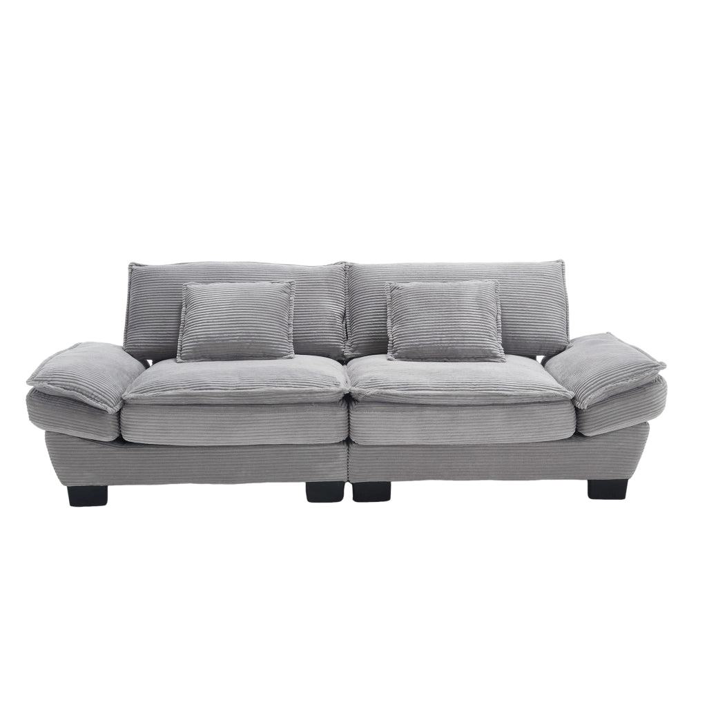 Divano a 2 posti in velluto; seduta profonda 224x81x81 cm; grigio chiaro