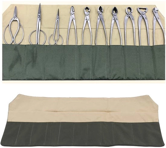Kit di attrezzi per bonsai, astuccio multifunzionale e compatta per giardino acquatico con astuccio di tela impermeabile.