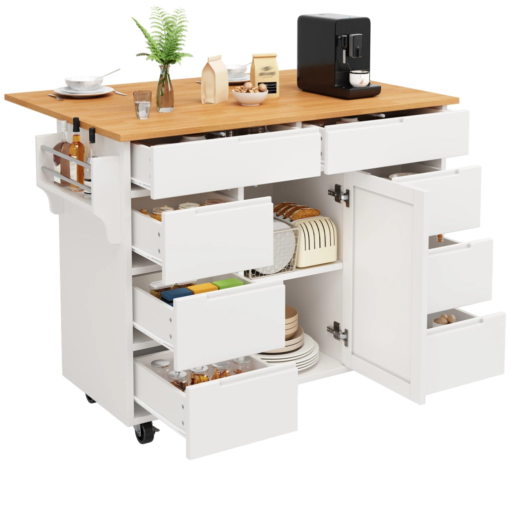 Isola da Cucina Mobile con Piano Ribaltabile 122 x 74.5 x 91.5 cm Bianca - per Cucina e Sala da Pranzo