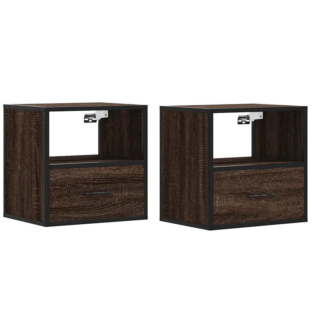 Comodini a Muro 2 pz-Set di 2 Tavolino da notte Rovere Marrone 40x31x39,5 cm 724571