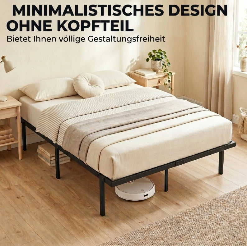 Struttura letto in metallo 140 x 200 cm con 11 doghe; spazio sottostante 31;6 cm; nera