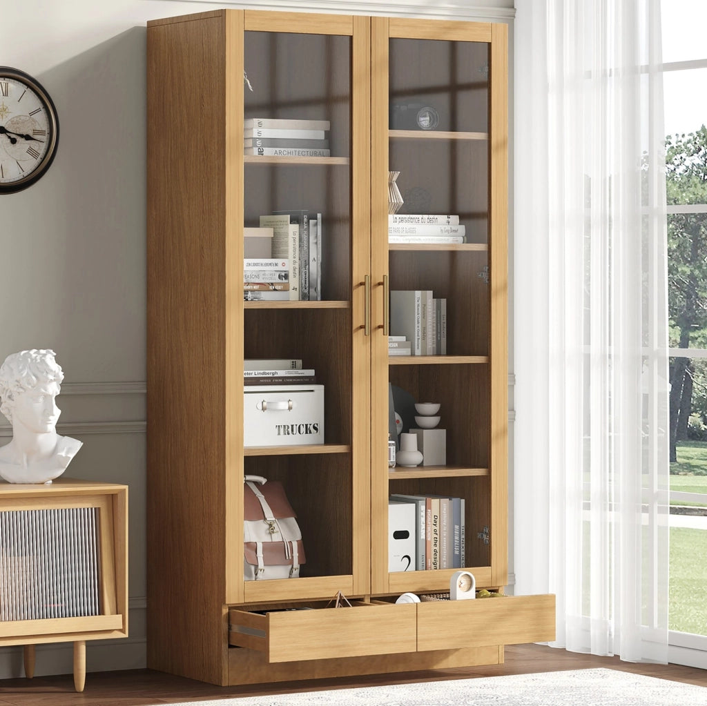 Vetrina 80x40x160 cm in MDF e vetro temperato con cassetto push-to-open