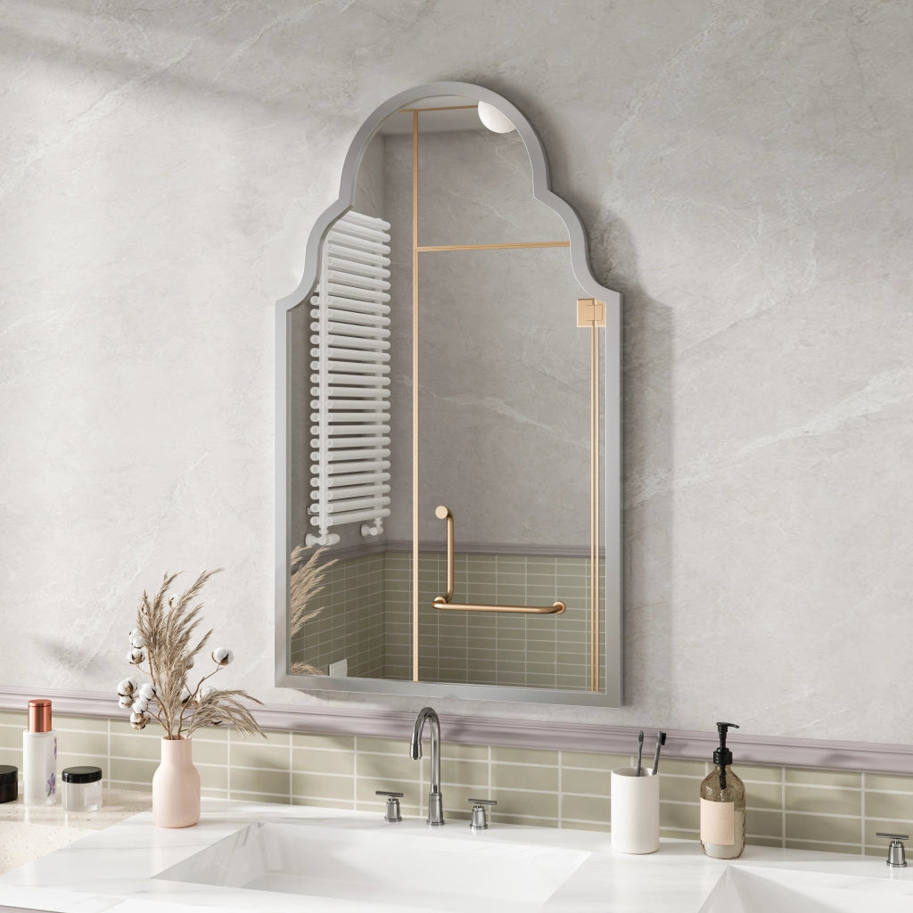 Specchio rettangolare da parete con cornice in metallo argento 61 × 101 cm per bagno; camera e ingresso