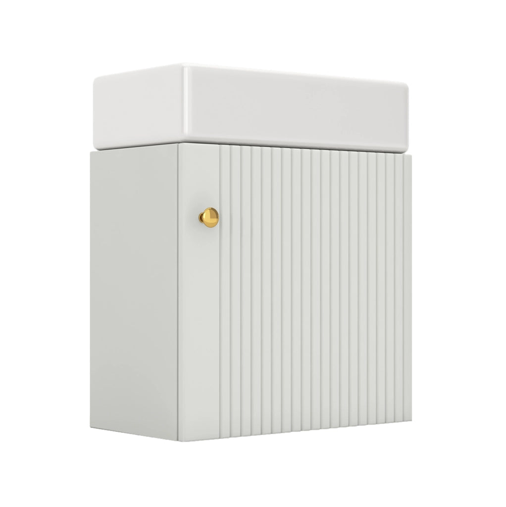 Mobile bagno bianco con lavabo in ceramica e anta soft-close