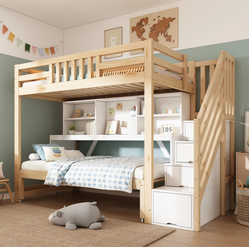 LETTO a Castello 90x200 e 90x190 cm Legno Bianco e Rovere