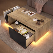 Mobile contenitore multifunzionale con LED in legno ingegnerizzato e metallo naturale 99,5x53x38 cm