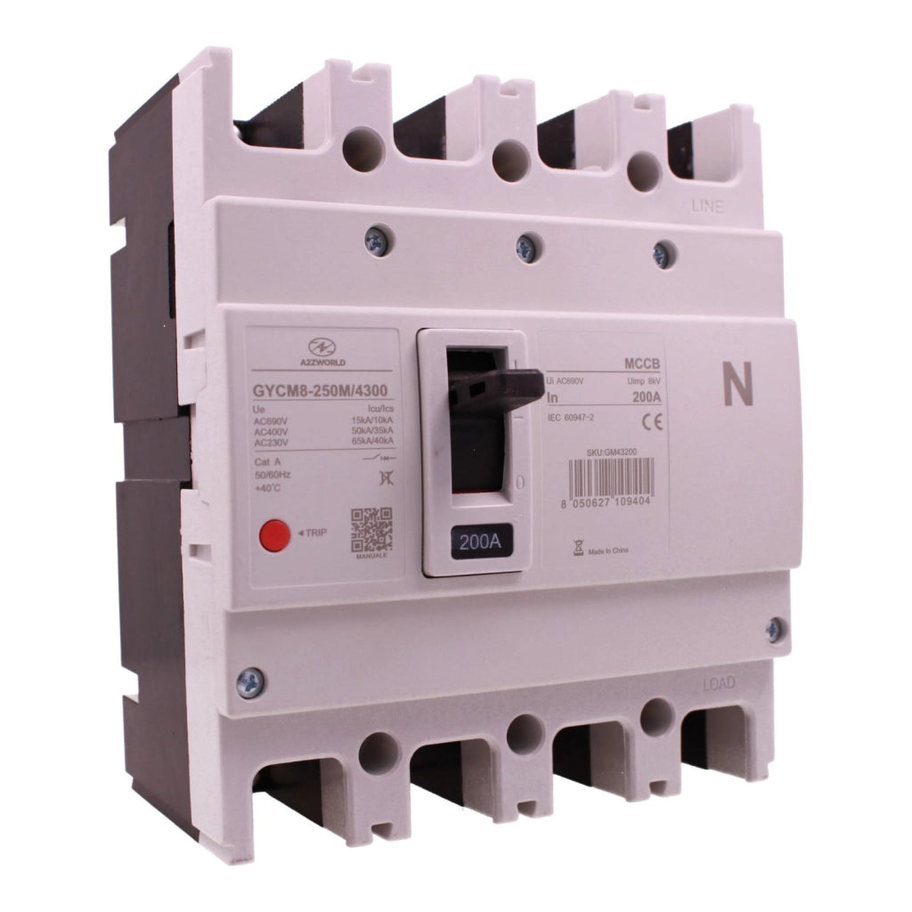 Interruttore Scatolato MCCB 4P 200A/250A 50kA, Magnetotermico Trifase AC 400V (200A)