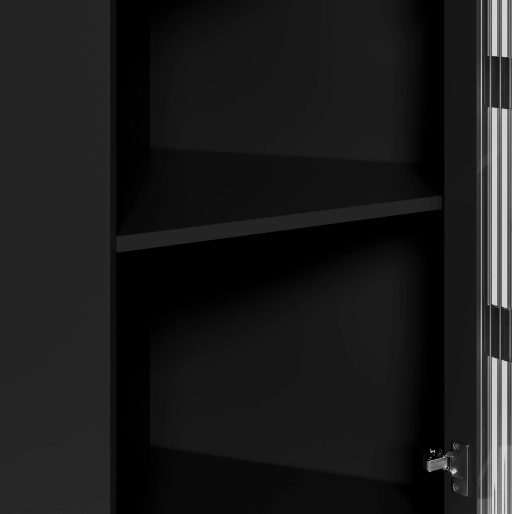 Mobile angolare LED nero in MDF con ante in vetro
