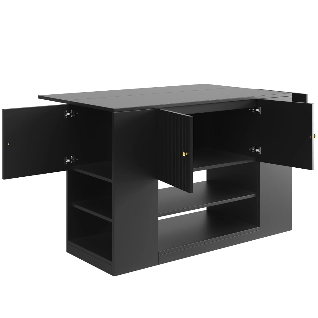Isola da cucina con piano ribaltabile, 2 ante, cassetti e ripiani regolabili, nera in MDF per cucina, 140 × 40 × 90 cm