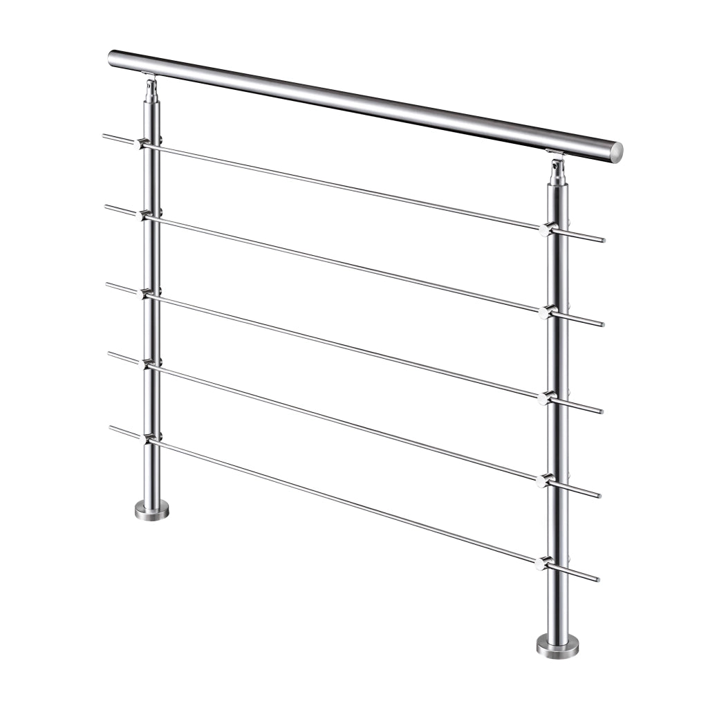 Balaustra Corrimano Ringhiera in acciaio inox spazzolato 150x106cm per interni ed esterni 5 barre trasversali