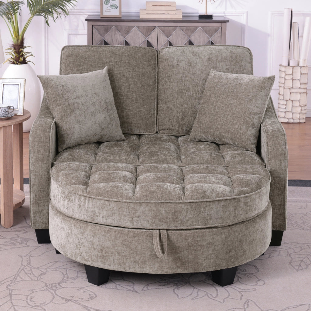 Divano letto 2 in 1 con pouf contenitore in legno di eucalipto marrone