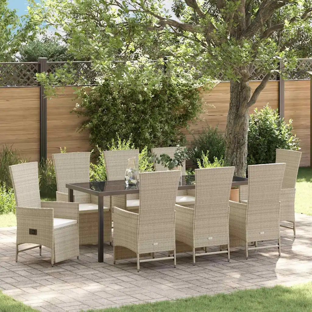 Set da Pranzo per Giardino con cuscino 9 pcs Beige polyrattan 3379477
