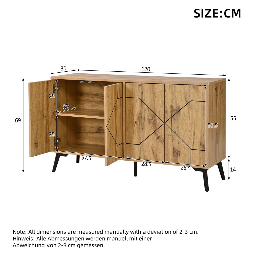 Credenza 4 ante a pressione effetto rovere 120x35x69 cm