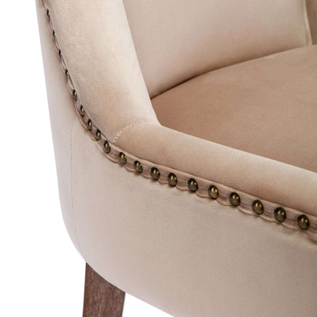 Sedia da Pranzo Sedia Imbottita con Schienale Ergonomico e Gambe in Legno Massello, in Velluto Beige