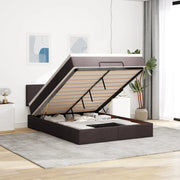 Pouf Letto con Materasso e LED Marrone Scuro 140x190 cm