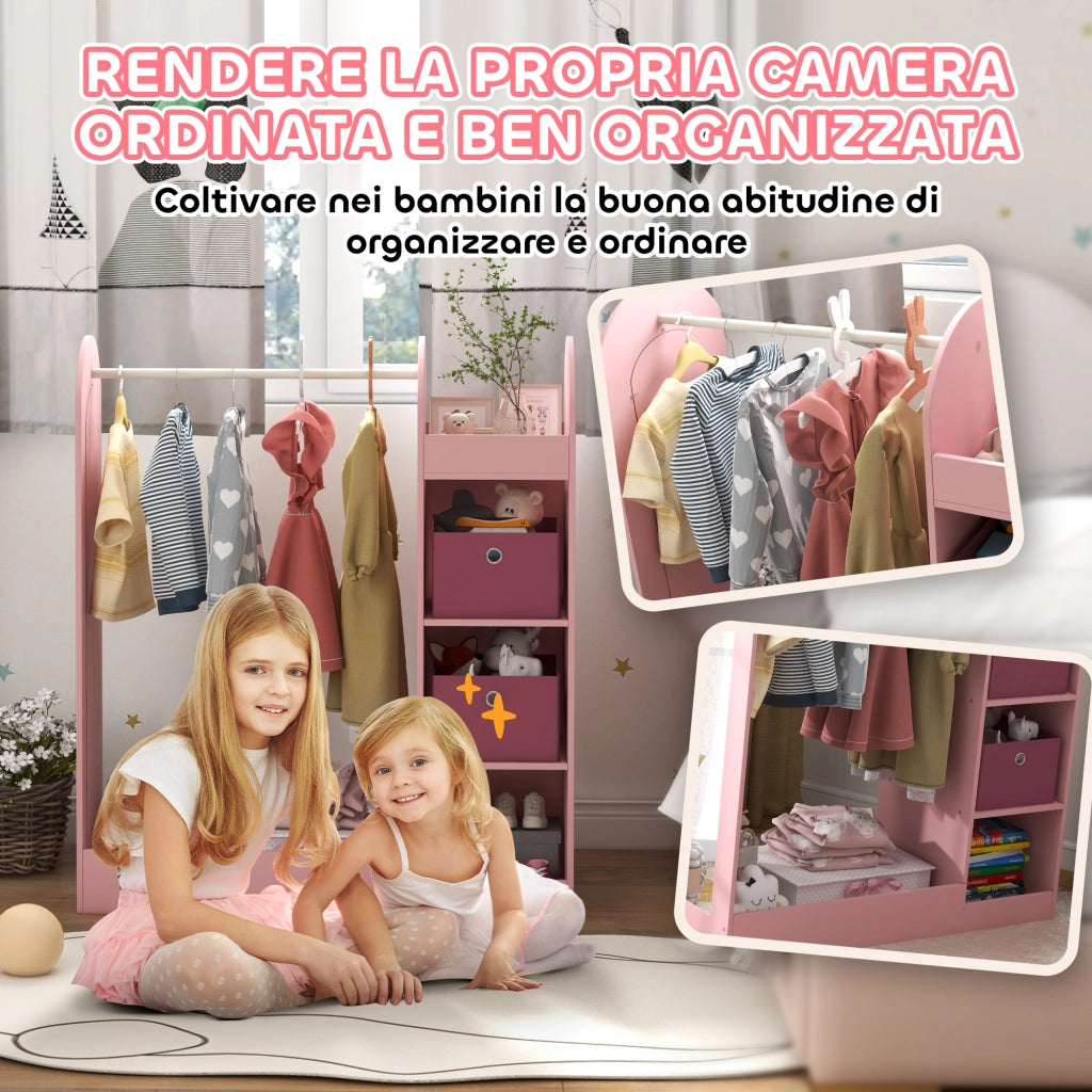 Appendiabiti bambini con ripiani e specchio ¨C Xylo ¨C legno rosa