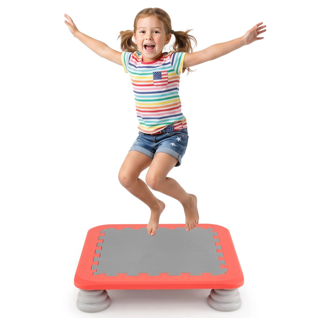 Trampolino elastico per bambini con piedini ammortizzanti, Tappeto elastico da interno ed esterno ideale per bambini 3+ anni portata 100 kg Rosso