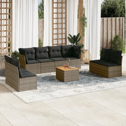 Set Divano da Giardino 9 pz con Cuscini Grigio in Polyrattan