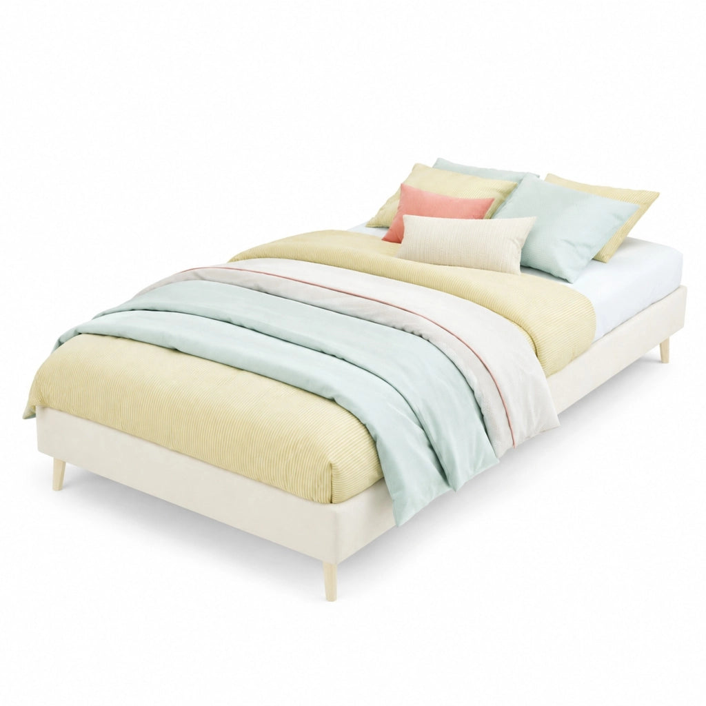 Letto singolo 90x200 cm beige in tessuto e metallo