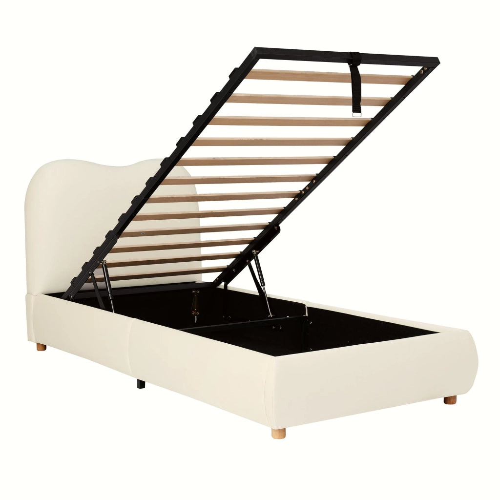 Letto per bambini 90x200 cm con vano contenitore idraulico; rete a doghe; velluto beige