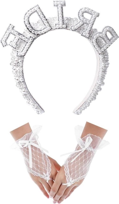 Abbigliamento da sposa con perle e diamanti - Maniche a punte per guanti - Fascia per capelli con perle - Accessori per capelli per la sposa.