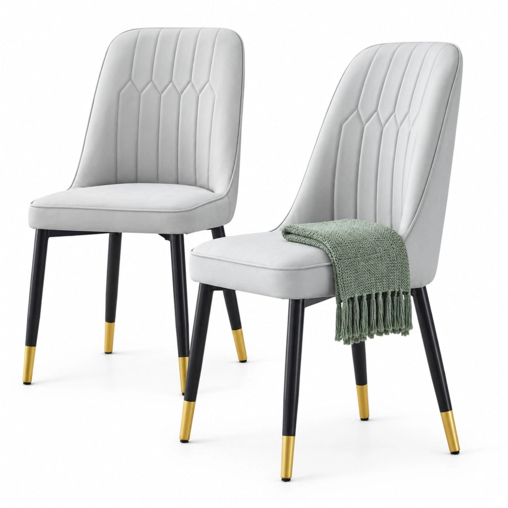 Sedie da pranzo in PU grigio chiaro con gambe in metallo nero HOMVRA