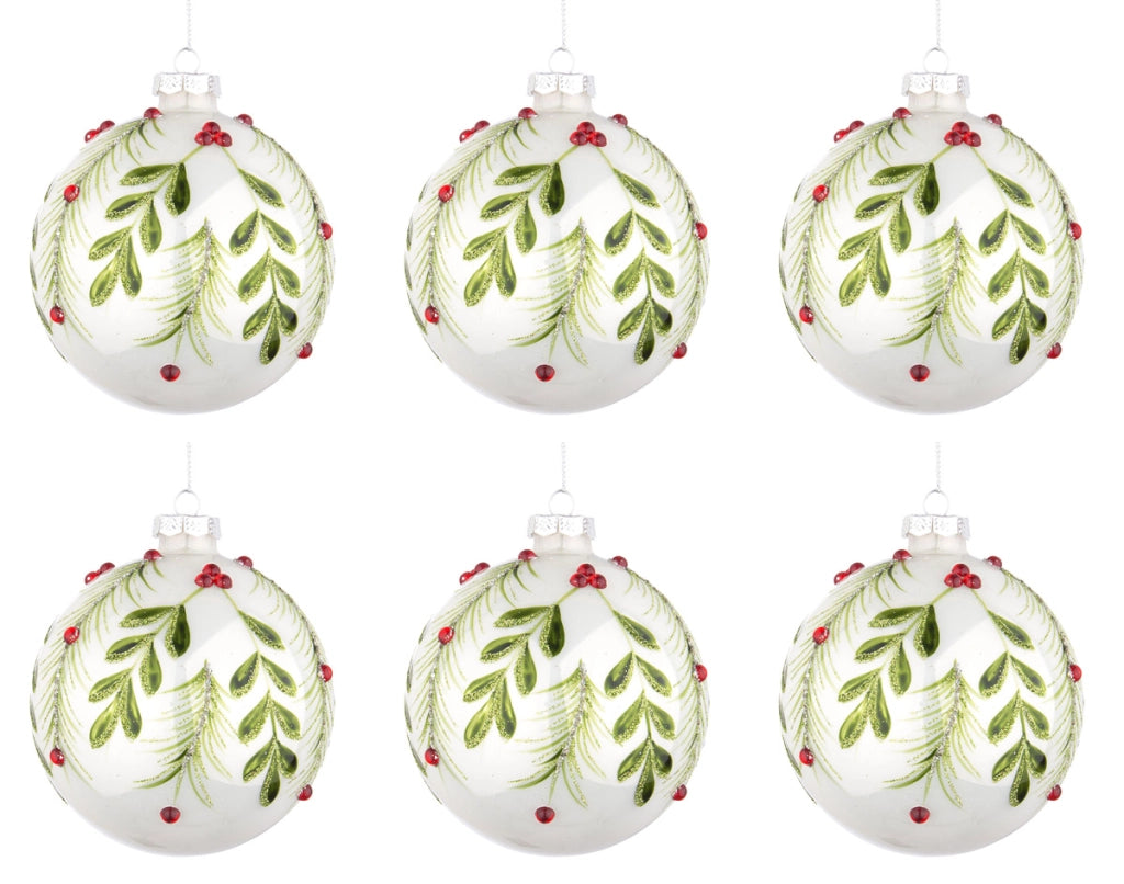 Palline di Natale in Vetro Bianche Verdi Eleganti Addobbi Albero Decorazioni Diametro: 80 mm