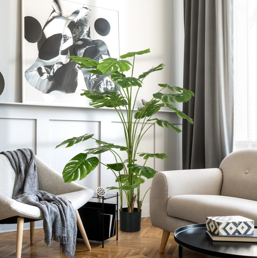 Pianta artificiale Monstera 180 cm verde in plastica, vaso incluso