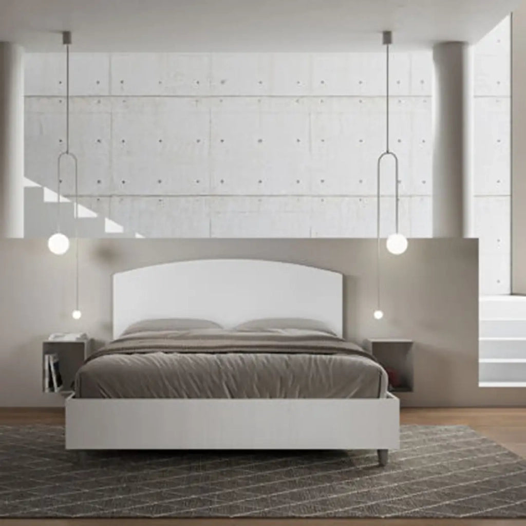 Letto matrimoniale con rete 160x200 bianco frassino testata similpelle bianco Antilia